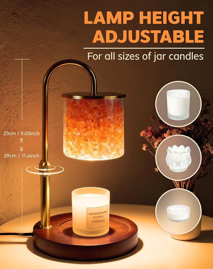 Candle Warmer Lamp with Himalayan Pink Salt, Timer & Dimmable Candle Warmer for Jar Candles, Birthday Gifts for Women Mom