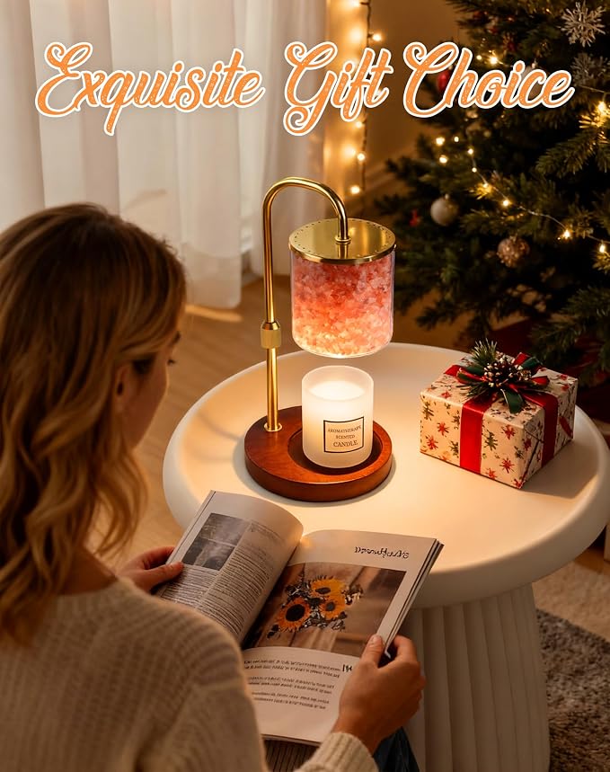 Candle Warmer Lamp with Himalayan Pink Salt, Timer & Dimmable Candle Warmer for Jar Candles, Birthday Gifts for Women Mom