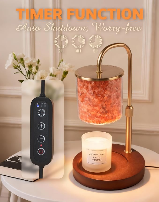 Candle Warmer Lamp with Himalayan Pink Salt, Timer & Dimmable Candle Warmer for Jar Candles, Birthday Gifts for Women Mom