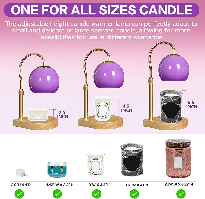 Candle Warmer Lamp with Timer 2H/4H/8H, Adjustable Height Dimmable Candle Lamp with 2 Bulbs, Wax Melt Warmer for, alternate