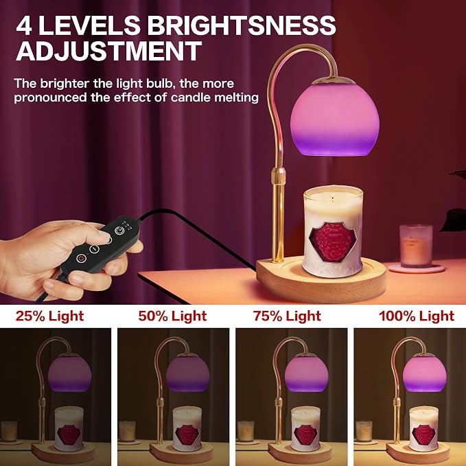 Candle Warmer Lamp with Timer 2H/4H/8H, Adjustable Height Dimmable Candle Lamp with 2 Bulbs, Wax Melt Warmer for, alternate
