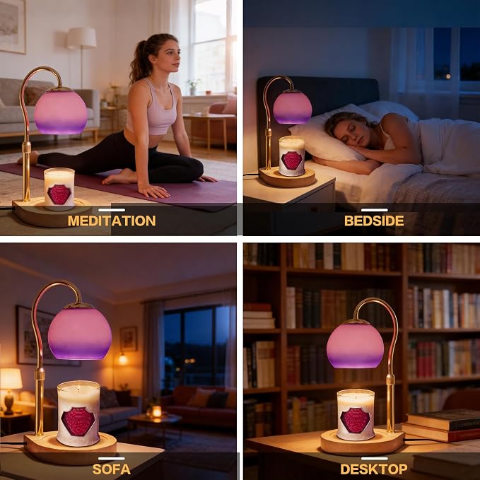 Candle Warmer Lamp with Timer 2H/4H/8H, Adjustable Height Dimmable Candle Lamp with 2 Bulbs, Wax Melt Warmer for, alternate