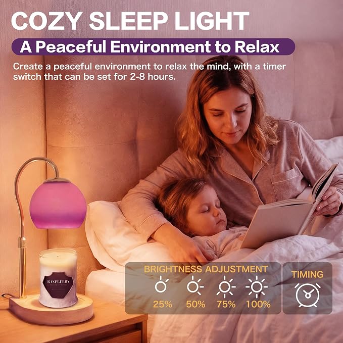 Candle Warmer Lamp with Timer 2H/4H/8H, Adjustable Height Dimmable Candle Lamp with 2 Bulbs, Wax Melt Warmer for, alternate