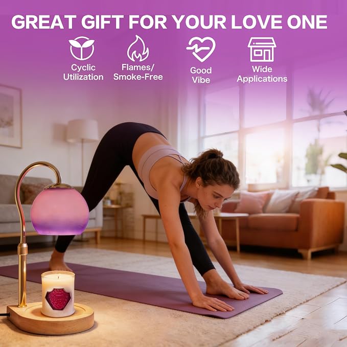 Candle Warmer Lamp with Timer 2H/4H/8H, Adjustable Height Dimmable Candle Lamp with 2 Bulbs, Wax Melt Warmer for, alternate