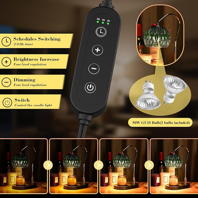 Candle Warmer Lamp with Timer & 4-Level Dimmer, Electric Wax Warmer for Jar Candles, Greener Home Decor with 2 Bulbs, Gift