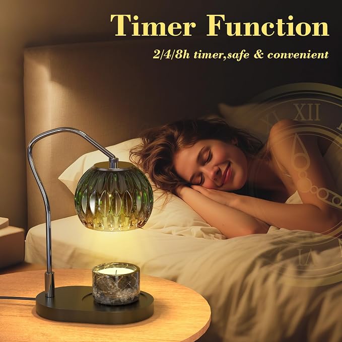Candle Warmer Lamp with Timer & 4-Level Dimmer, Electric Wax Warmer for Jar Candles, Greener Home Decor with 2 Bulbs, Gift