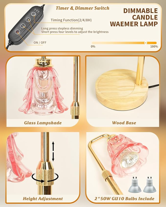 Candle Warmer Lamp with Timer, Adjustable Height and Dimmable, Birthday Christmas Gifts for Women, Mothers Day Gifts for Mom