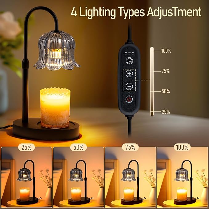 Candle Warmer Lamp with Timer: Adjustable Height Brightness Scented Candle Lamp Flameless Heating Suitable-Home Decor Living