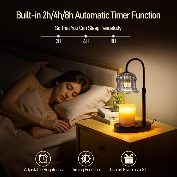Candle Warmer Lamp with Timer: Adjustable Height Brightness Scented Candle Lamp Flameless Heating Suitable-Home Decor Living