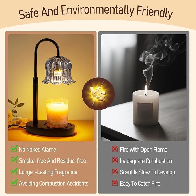 Candle Warmer Lamp with Timer: Adjustable Height Brightness Scented Candle Lamp Flameless Heating Suitable-Home Decor Living