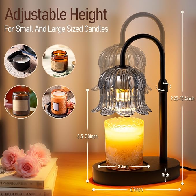 Candle Warmer Lamp with Timer: Adjustable Height Brightness Scented Candle Lamp Flameless Heating Suitable-Home Decor Living