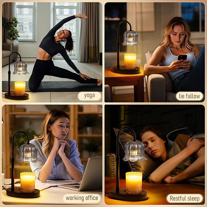 Candle Warmer Lamp with Timer: Adjustable Height Brightness Scented Candle Lamp Flameless Heating Suitable-Home Decor Living
