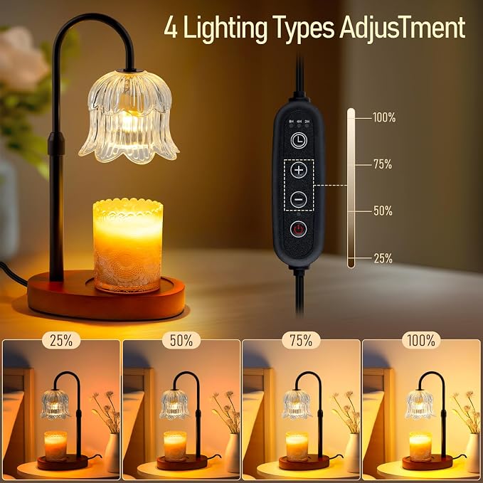 Candle Warmer Lamp with Timer: Adjustable Height Brightness Scented Candle Lamp Flameless Heating Suitable-Home Decor Living