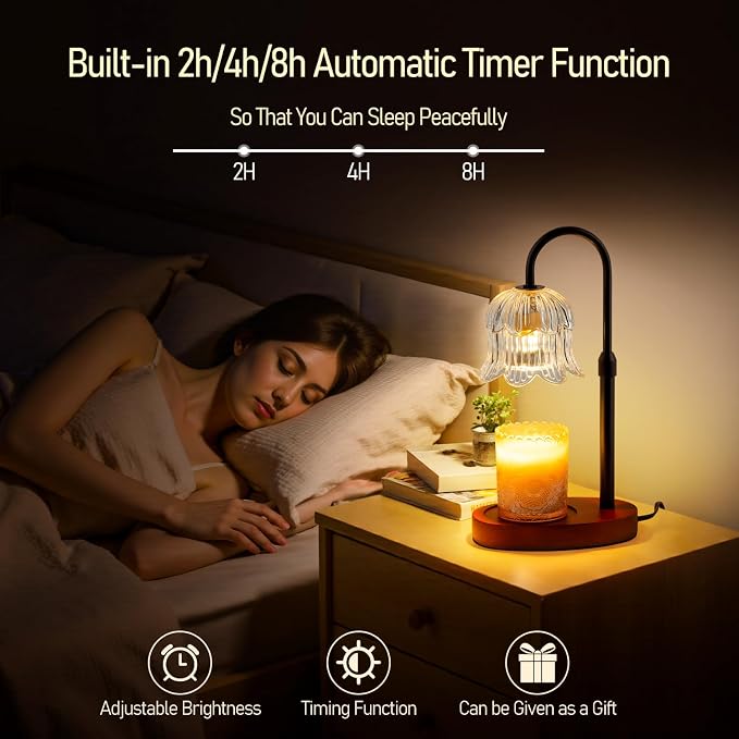 Candle Warmer Lamp with Timer: Adjustable Height Brightness Scented Candle Lamp Flameless Heating Suitable-Home Decor Living
