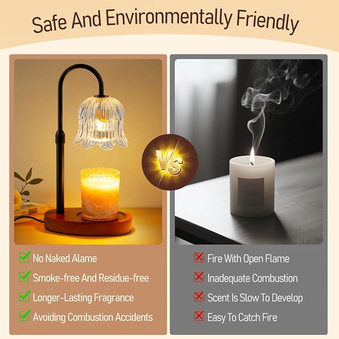 Candle Warmer Lamp with Timer: Adjustable Height Brightness Scented Candle Lamp Flameless Heating Suitable-Home Decor Living
