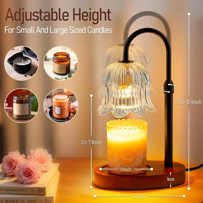Candle Warmer Lamp with Timer: Adjustable Height Brightness Scented Candle Lamp Flameless Heating Suitable-Home Decor Living