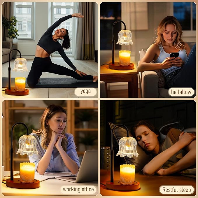 Candle Warmer Lamp with Timer: Adjustable Height Brightness Scented Candle Lamp Flameless Heating Suitable-Home Decor Living