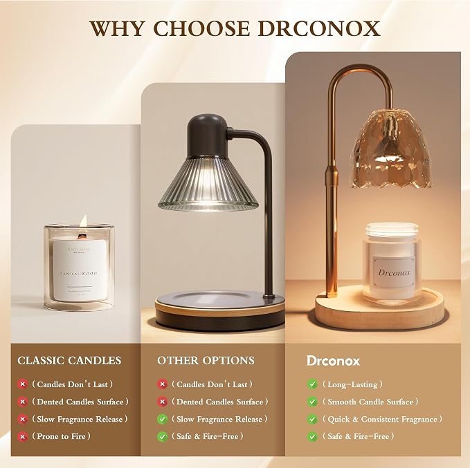 Candle Warmer Lamp with Timer, Adjustable Height & Brightness – Wax Melt Warmer for Jar Candles, Birthday Gifts for Women