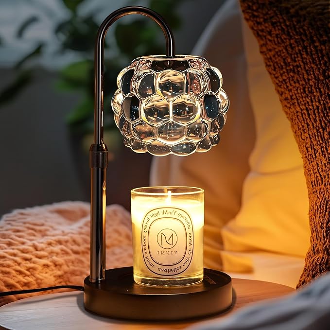 Candle Warmer Lamp with Timer Adjustable - Height Candle Warmer, Dimmer, Black Glass Wax Melting Lamps for Home Decor, for