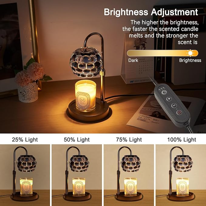 Candle Warmer Lamp with Timer Adjustable - Height Candle Warmer, Dimmer, Black Glass Wax Melting Lamps for Home Decor, for