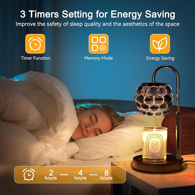 Candle Warmer Lamp with Timer Adjustable - Height Candle Warmer, Dimmer, Black Glass Wax Melting Lamps for Home Decor, for