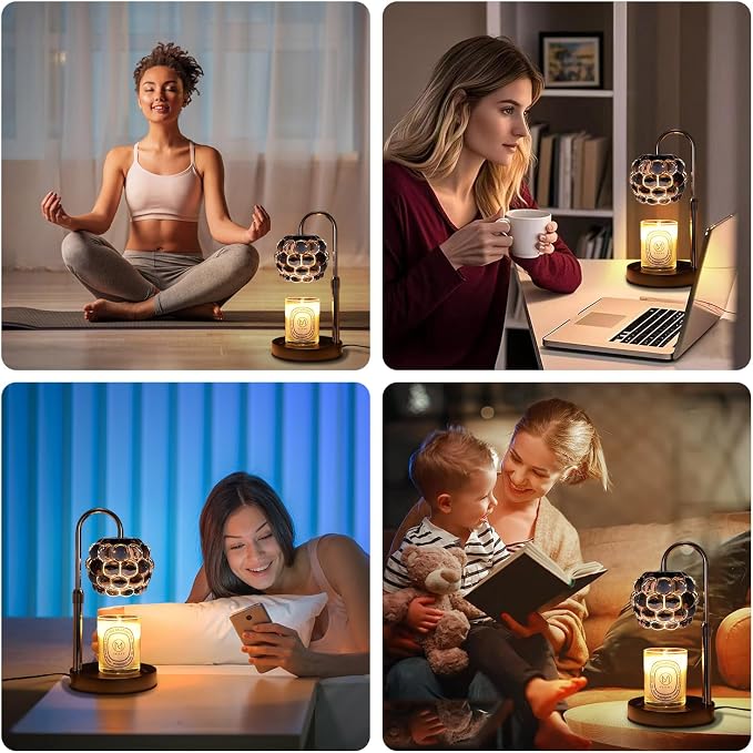 Candle Warmer Lamp with Timer Adjustable - Height Candle Warmer, Dimmer, Black Glass Wax Melting Lamps for Home Decor, for