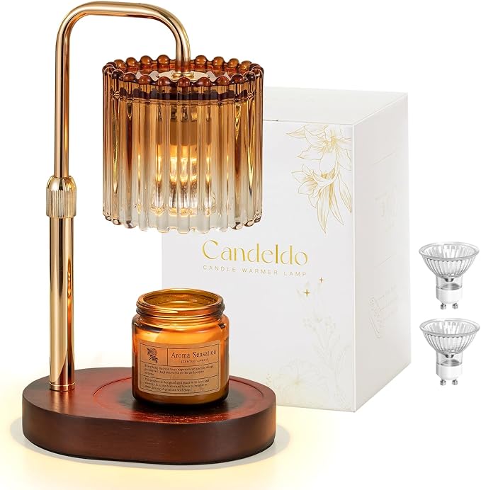 Candle Warmer Lamp with Timer: Amber Candle Warming Lamp with 2 Bulbs Height Adjustable Wax Melt Dimmable Bedroom Decor for