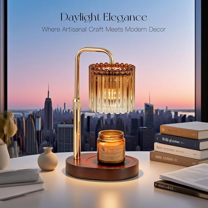 Candle Warmer Lamp with Timer: Amber Candle Warming Lamp with 2 Bulbs Height Adjustable Wax Melt Dimmable Bedroom Decor for