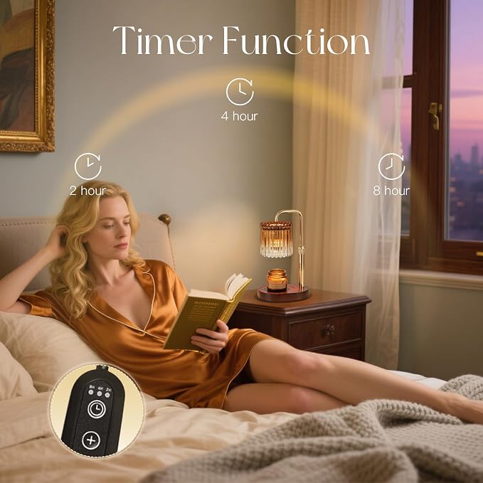 Candle Warmer Lamp with Timer: Amber Candle Warming Lamp with 2 Bulbs Height Adjustable Wax Melt Dimmable Bedroom Decor for