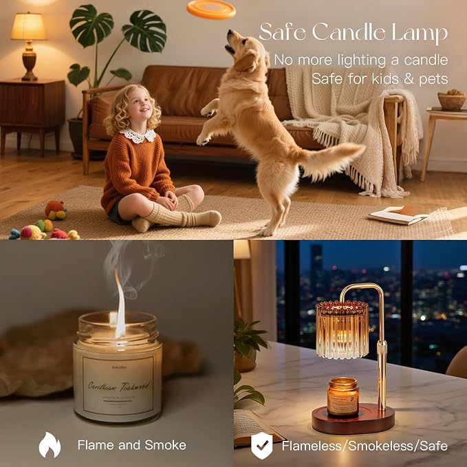 Candle Warmer Lamp with Timer: Amber Candle Warming Lamp with 2 Bulbs Height Adjustable Wax Melt Dimmable Bedroom Decor for