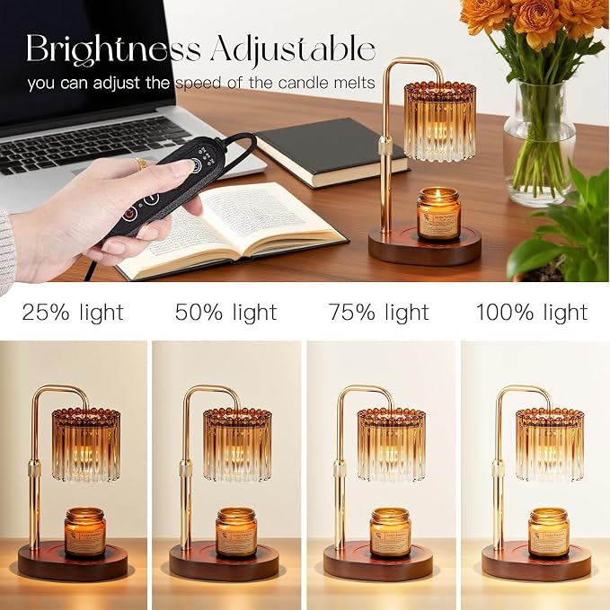 Candle Warmer Lamp with Timer: Amber Candle Warming Lamp with 2 Bulbs Height Adjustable Wax Melt Dimmable Bedroom Decor for
