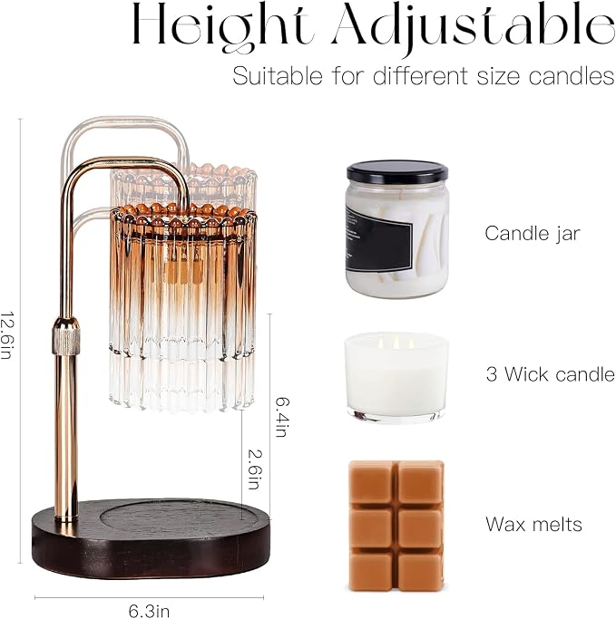 Candle Warmer Lamp with Timer: Amber Candle Warming Lamp with 2 Bulbs Height Adjustable Wax Melt Dimmable Bedroom Decor for