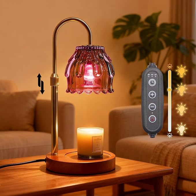 Candle Warmer Lamp with Timer and Dimmer 4-Level Dimmable Flower Light Heat Lamp for Jar Candles Adjustable
