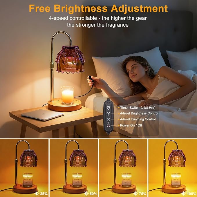 Candle Warmer Lamp with Timer and Dimmer 4-Level Dimmable Flower Light Heat Lamp for Jar Candles Adjustable, alternate view 2