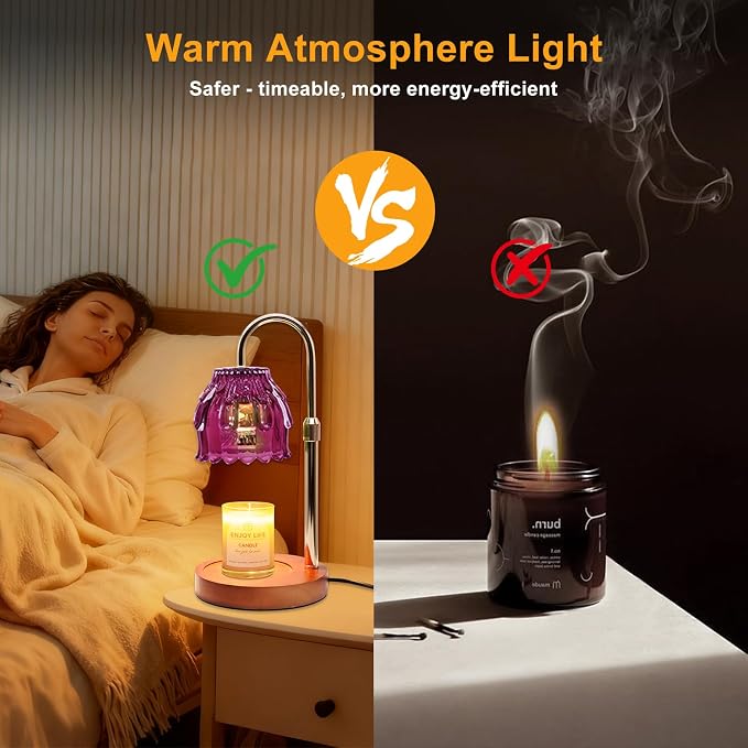 Candle Warmer Lamp with Timer and Dimmer 4-Level Dimmable Flower Light Heat Lamp for Jar Candles Adjustable, alternate view 5