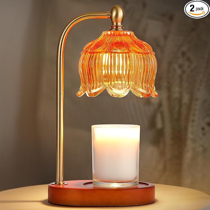 Candle Warmer Lamp with Timer and Dimmer,Electric Amber Light Gifts for Women Melt Wax Warmer Lamp with 2 Bulbs for Candle