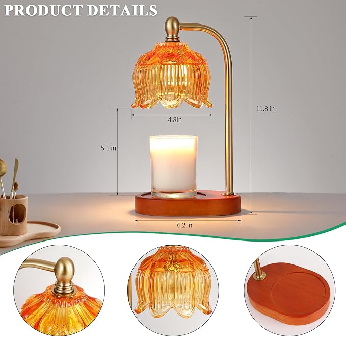 Candle Warmer Lamp with Timer and Dimmer,Electric Amber Light Gifts for Women Melt Wax Warmer Lamp with 2 Bulbs for Candle