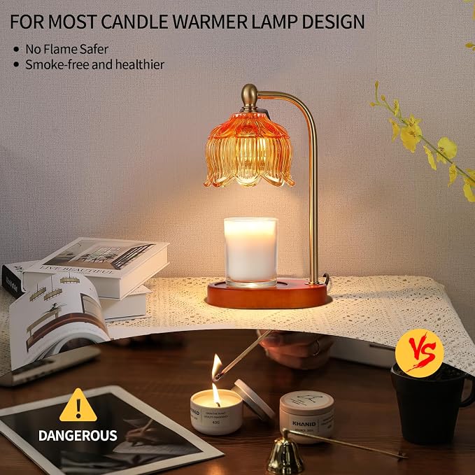 Candle Warmer Lamp with Timer and Dimmer,Electric Amber Light Gifts for Women Melt Wax Warmer Lamp with 2 Bulbs for Candle