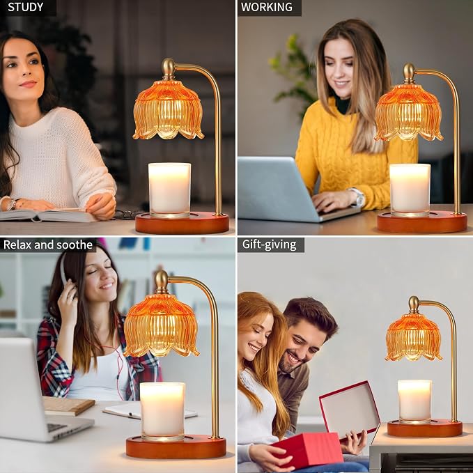 Candle Warmer Lamp with Timer and Dimmer,Electric Amber Light Gifts for Women Melt Wax Warmer Lamp with 2 Bulbs for Candle