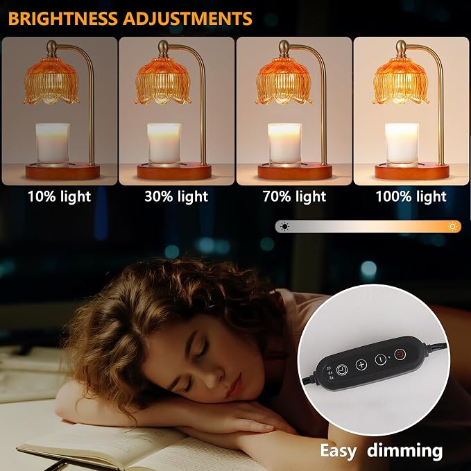 Candle Warmer Lamp with Timer and Dimmer,Electric Amber Light Gifts for Women Melt Wax Warmer Lamp with 2 Bulbs for Candle