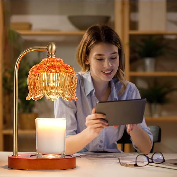Candle Warmer Lamp with Timer and Dimmer,Electric Amber Light Gifts for Women Melt Wax Warmer Lamp with 2 Bulbs for Candle