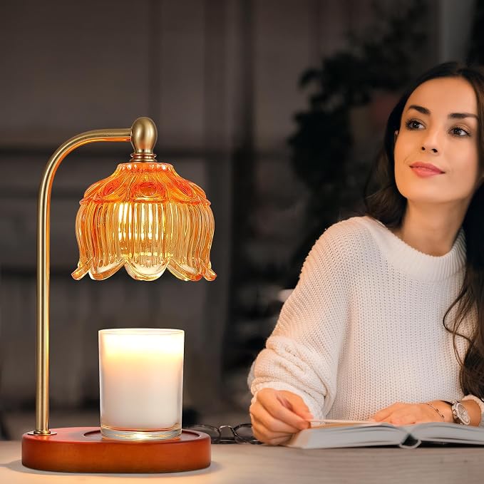 Candle Warmer Lamp with Timer and Dimmer,Electric Amber Light Gifts for Women Melt Wax Warmer Lamp with 2 Bulbs for Candle
