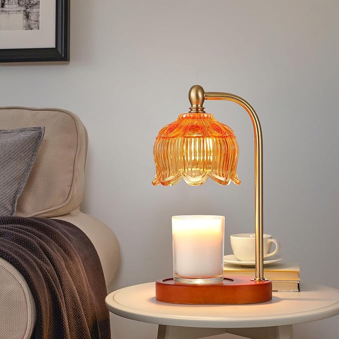 Candle Warmer Lamp with Timer and Dimmer,Electric Amber Light Gifts for Women Melt Wax Warmer Lamp with 2 Bulbs for Candle