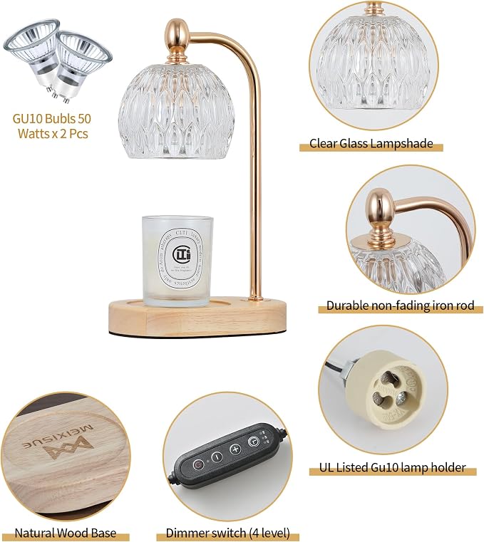 Candle Warmer Lamp with Timer and Dimmer,Flameless Electric Wax Melt Warmer for Jar Candles With 2 Bulbs,House Warming