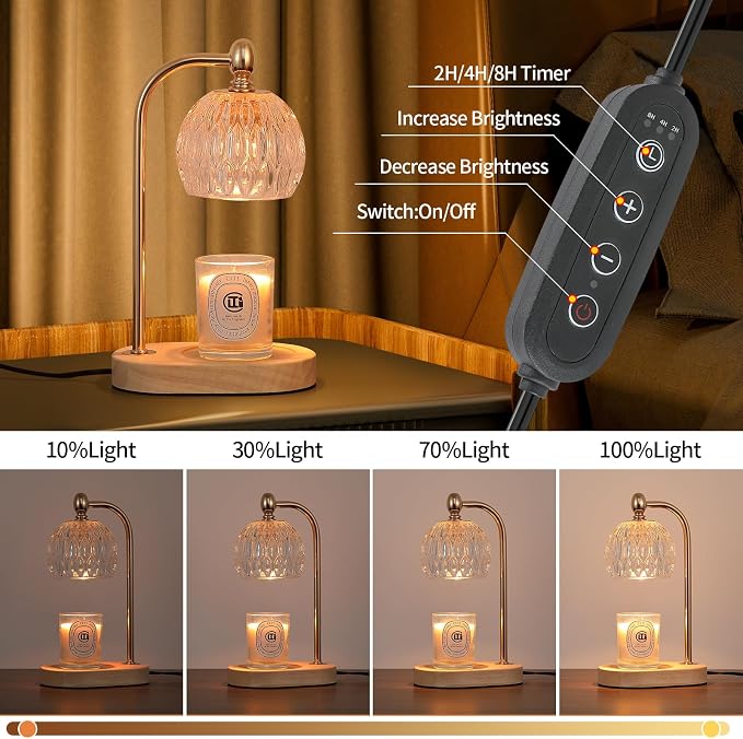 Candle Warmer Lamp with Timer and Dimmer,Flameless Electric Wax Melt Warmer for Jar Candles With 2 Bulbs,House Warming