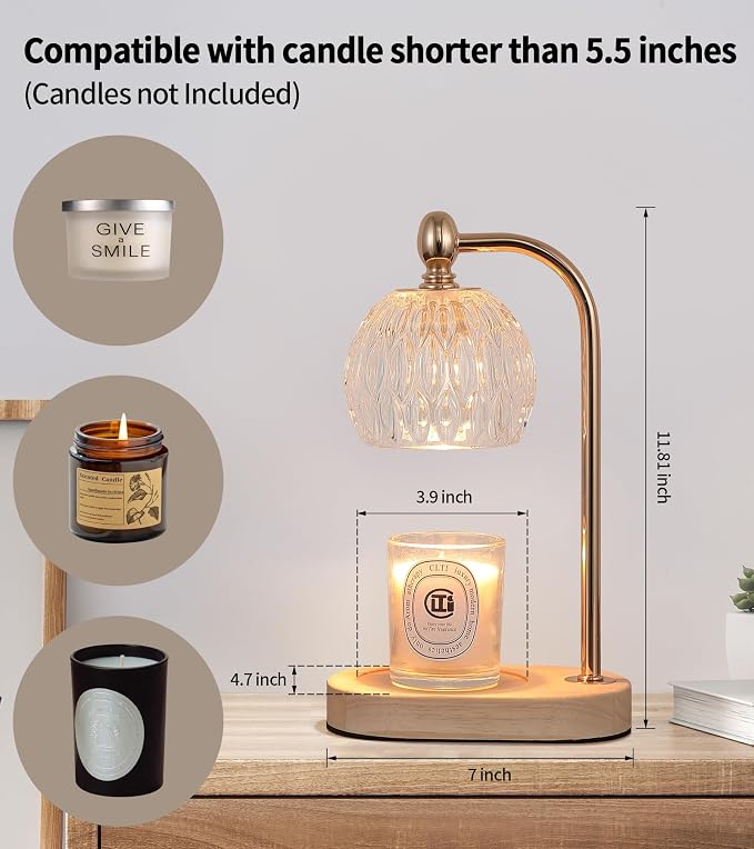 Candle Warmer Lamp with Timer and Dimmer,Flameless Electric Wax Melt Warmer for Jar Candles With 2 Bulbs,House Warming