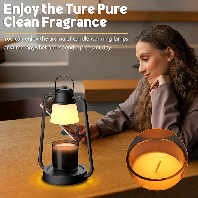 Candle Warmer Lamp with Timer and Dimmer for Jar Candles - Electric Wax Melt Warmer, Vintage Black Decor Lamp, Perfect