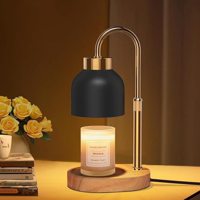 Candle Warmer Lamp with Timer and Dimmer, Height and Brightness Adjustable, Black Electric Wax Warmer for Women Mom, product