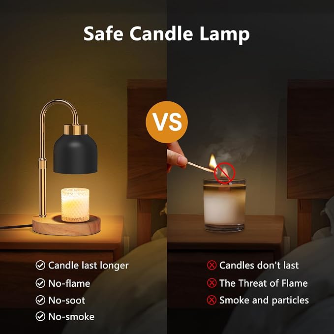 Candle Warmer Lamp with Timer and Dimmer, Height and Brightness Adjustable, Black Electric Wax Warmer for Women Mom