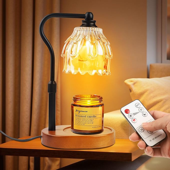 Candle Warmer Lamp with Timer and Wireless Remote Control, Dimmable Candle Warmer for Jar Candles, Height Adjustable Wax